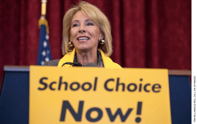 Education Secretary Betsy DeVos during "National School Choice Week." She has proposed federal tax credits for tuition scholarships.